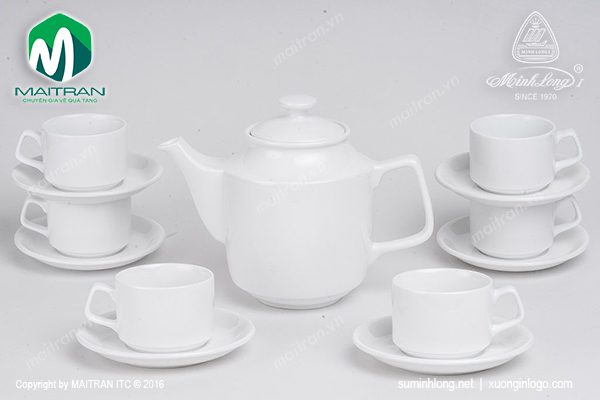 Bộ trà gốm sứ Minh Long Jasmine trắng 0.7L